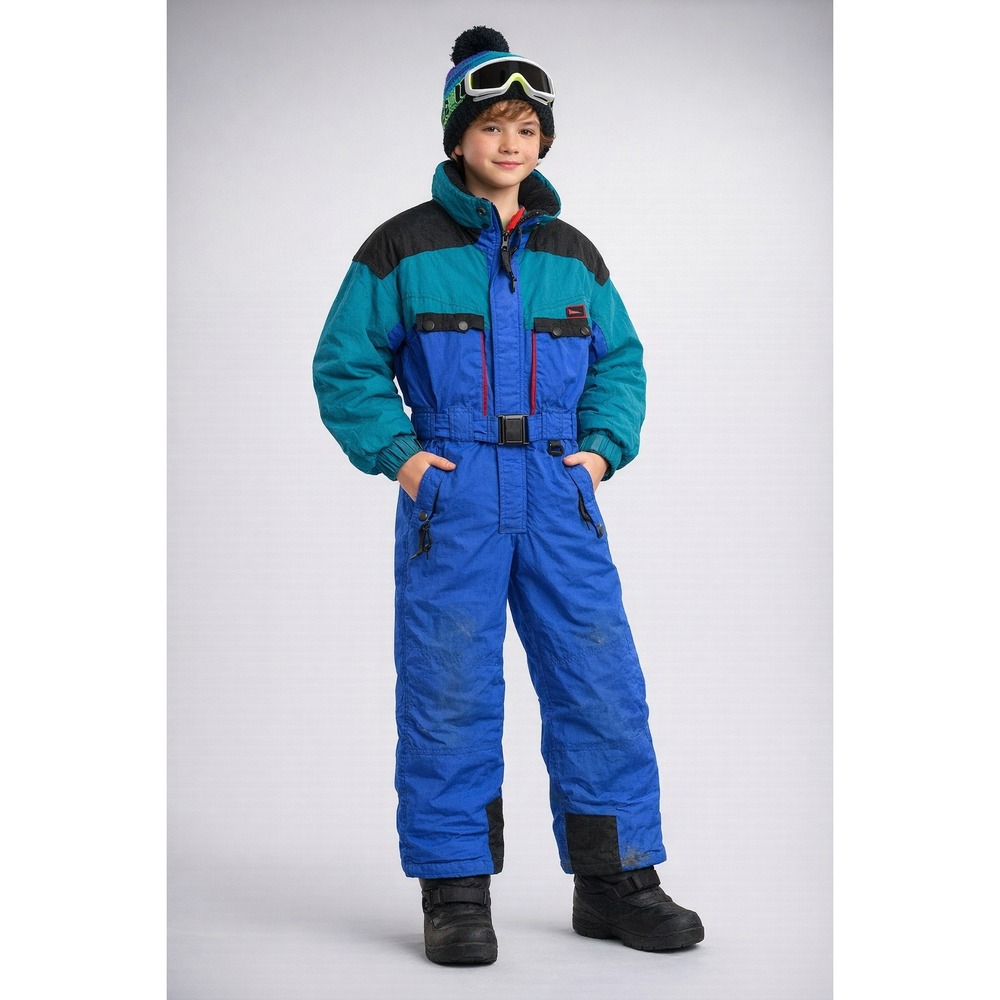 Vintage Inside Edge Ski Suit Youth L‎ Blue Retro Colorblock One Piece Snowboard